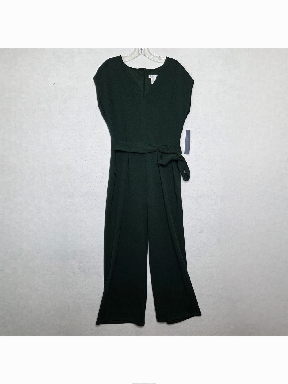 London Times NWT Sleeveless Wide-Leg Jumpsuit Green Tie Waist Minimalist Chic